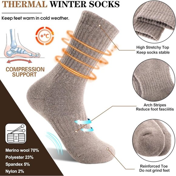 5 Pairs Women's Merino Wool Socks Multicolor Hiking Winter Thick Thermal Crew - Picture 3 of 6